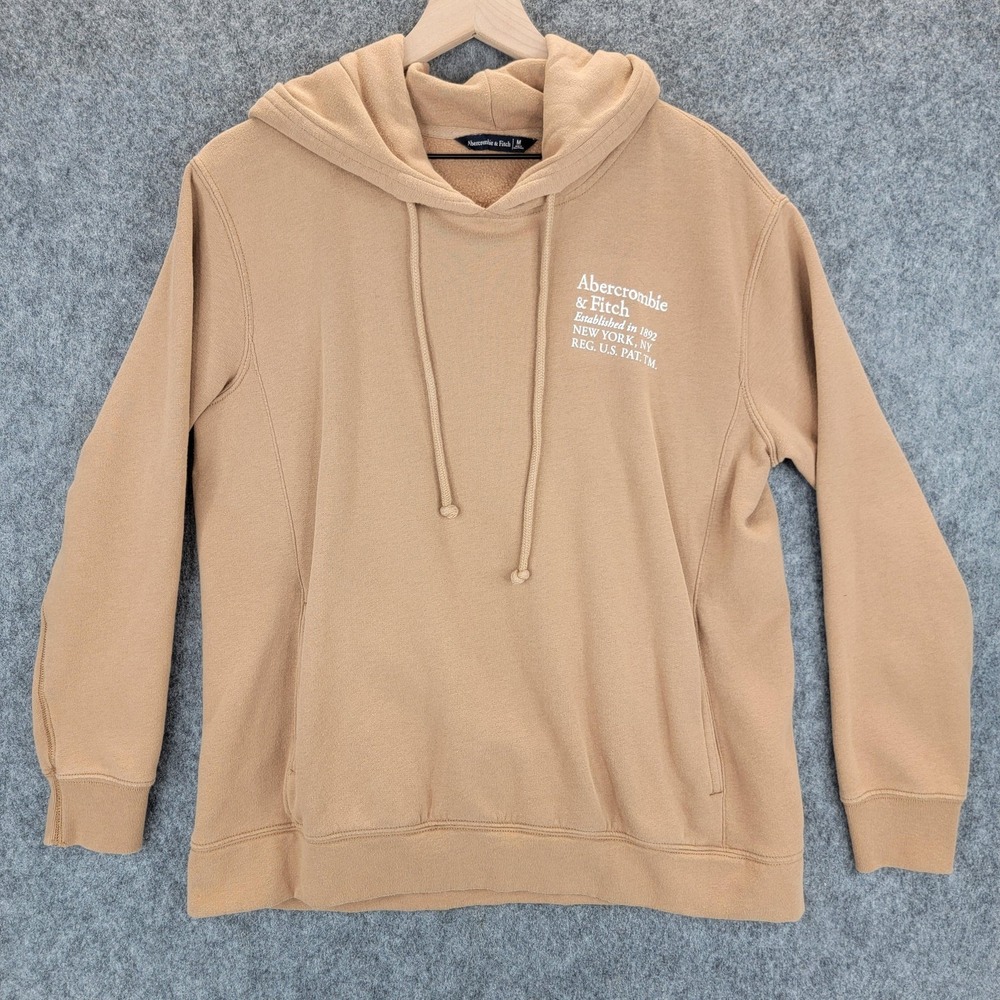 Abercrombie & Fitch Hoodie‎ Mens M Tan Brown Pullover Sweatshirt Fleece Y2K